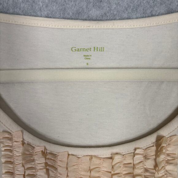 Garnet Hill Shirt Small Cream Ivory Ruffle Tuxedo Jersey Stretch Basic Neutral - Picture 4 of 10